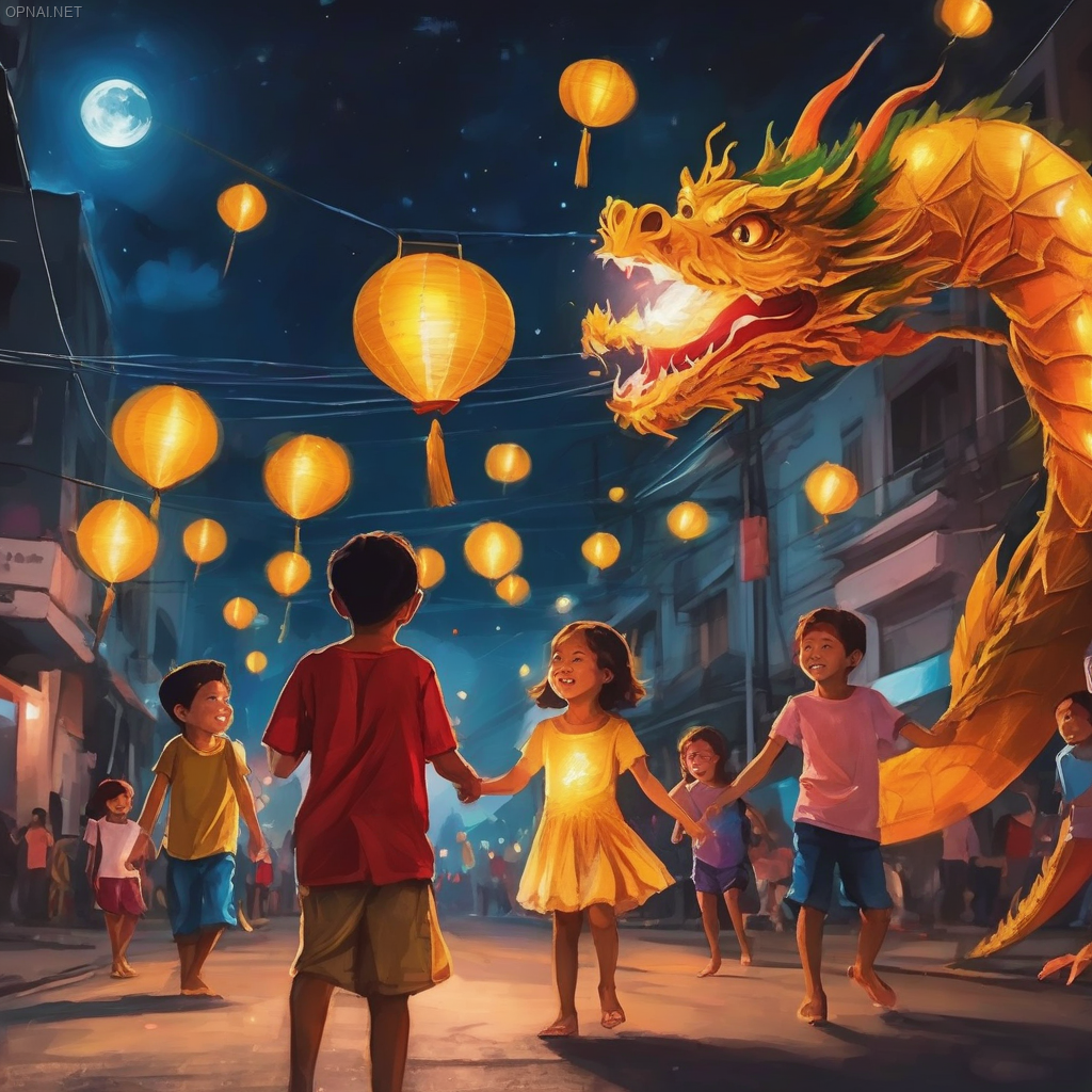 Mid-Autumn Festival on the streets in Vietnam, bustling...